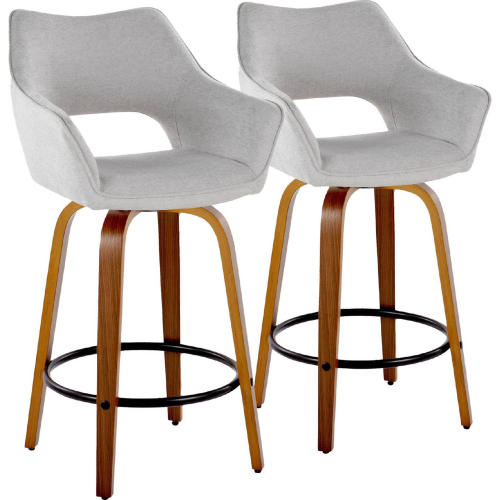 Mustang 26" Swivel Counter Stool in Walnut Wood & Grey Fabric with Black Footrest (Set of 2)